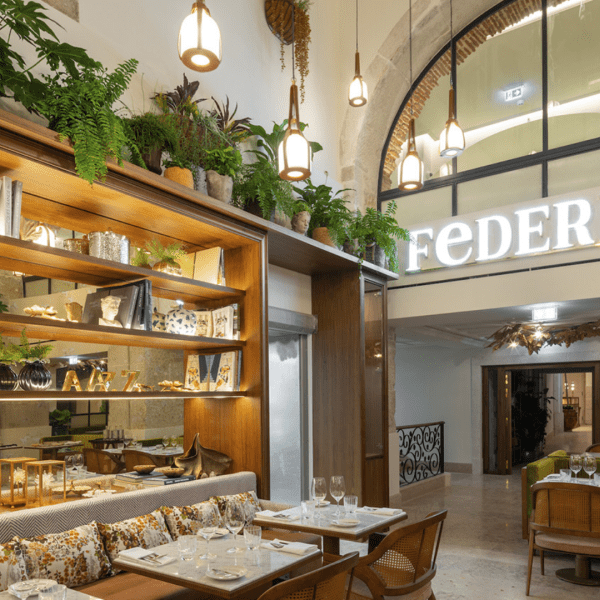 Elegant interior of Federico's Restaurant in Lisbon, cozy dining atmosphere